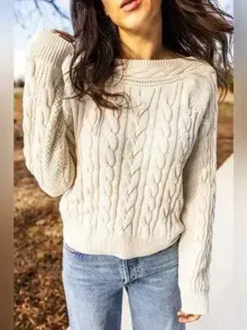 Drop Shoulder Round Neck Cable Knit Sweater - Picture 4 of 9